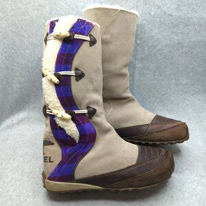 Sorel Suka II Suede Toggle Purple Plaid Snow Winter Boots Women Size 8